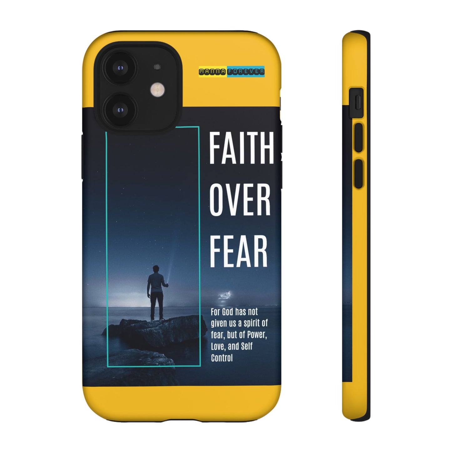 DOUBLE LAYER YELLOW PHONE CASE WITH CHRISTIAN QUOTE "FAITH OVER FEAR " - MADE FOR  IPHONE, SAMSUNG AND GOOGLE PIXEL MODELS