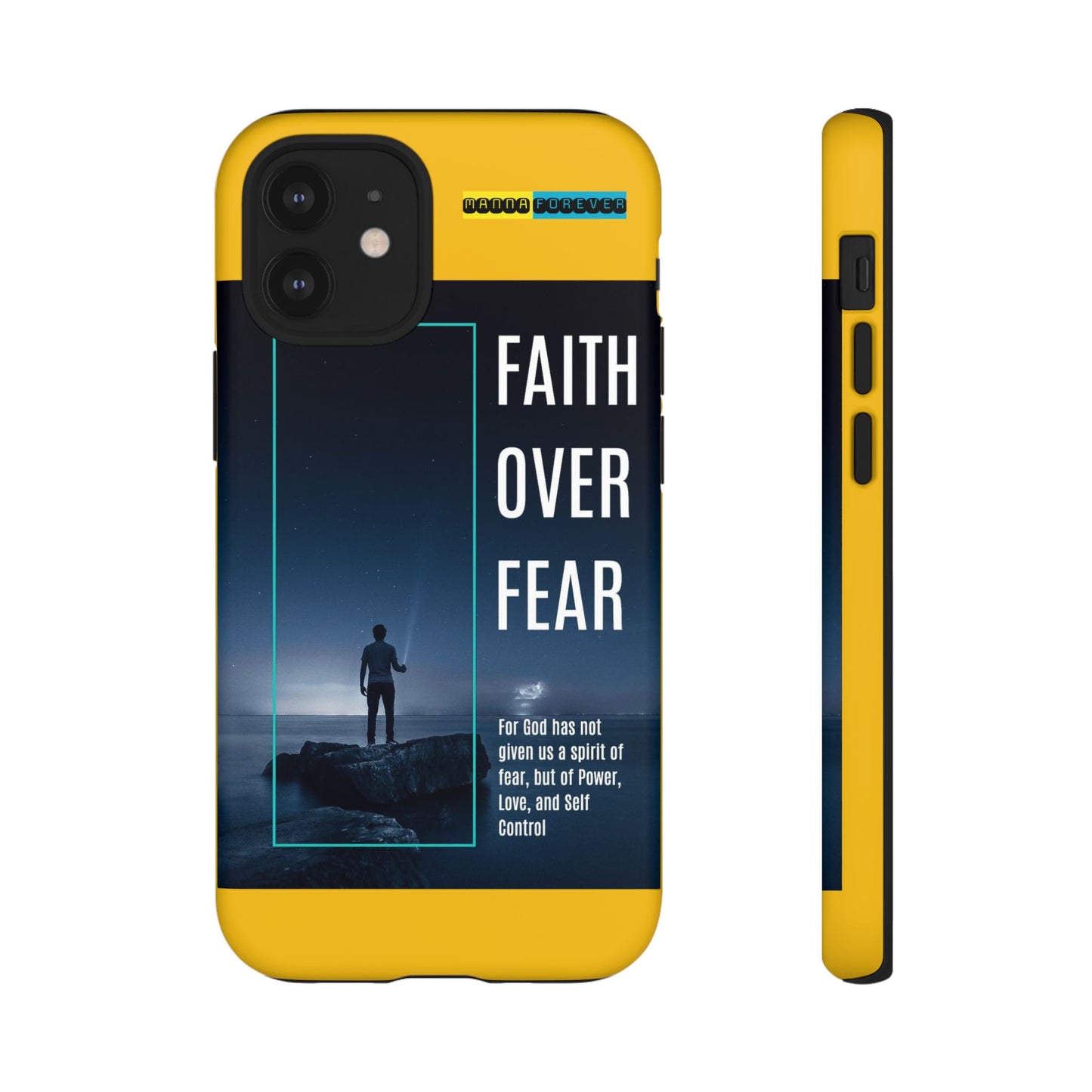 DOUBLE LAYER YELLOW PHONE CASE WITH CHRISTIAN QUOTE "FAITH OVER FEAR " - MADE FOR  IPHONE, SAMSUNG AND GOOGLE PIXEL MODELS