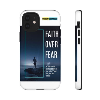 DOUBLE LAYER WHITE PHONE CASE WITH CHRISTIAN QUOTE "FAITH OVER FEAR " - MADE FOR  IPHONE, SAMSUNG AND GOOGLE PIXEL MODELS