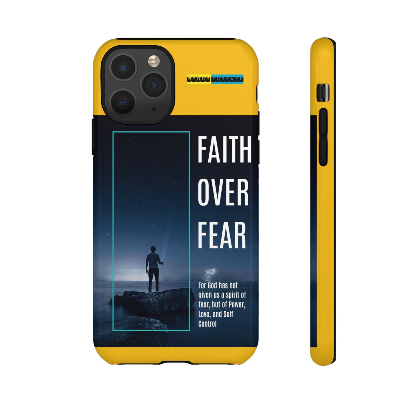 DOUBLE LAYER YELLOW PHONE CASE WITH CHRISTIAN QUOTE "FAITH OVER FEAR " - MADE FOR  IPHONE, SAMSUNG AND GOOGLE PIXEL MODELS