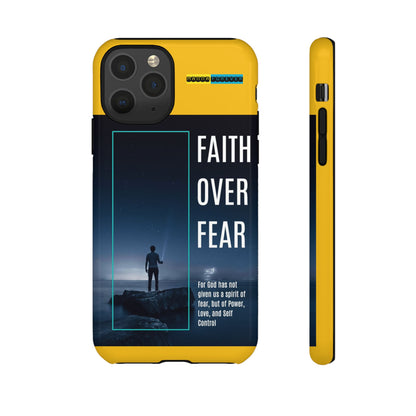 DOUBLE LAYER YELLOW PHONE CASE WITH CHRISTIAN QUOTE "FAITH OVER FEAR " - MADE FOR  IPHONE, SAMSUNG AND GOOGLE PIXEL MODELS