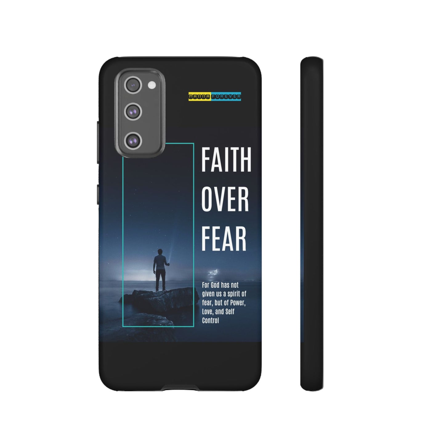 DOUBLE LAYER BLACK PHONE CASE WITH CHRISTIAN QUOTE "FAITH OVER FEAR " - MADE FOR  IPHONE, SAMSUNG AND GOOGLE PIXEL MODELS