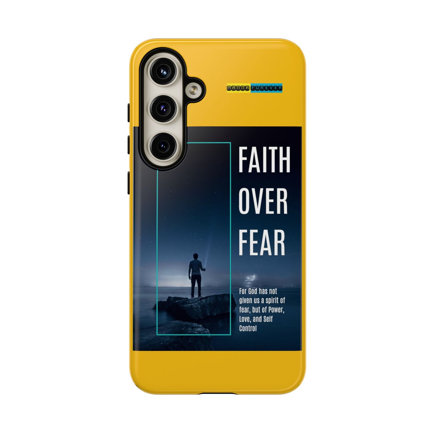 DOUBLE LAYER YELLOW PHONE CASE WITH CHRISTIAN QUOTE "FAITH OVER FEAR " - MADE FOR  IPHONE, SAMSUNG AND GOOGLE PIXEL MODELS