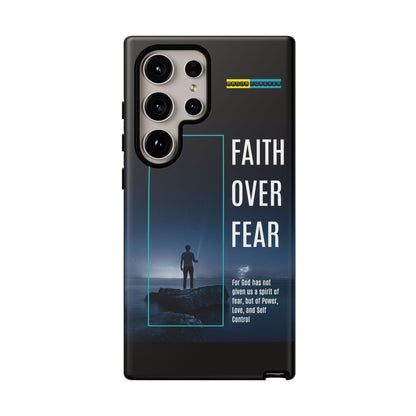 DOUBLE LAYER BLACK PHONE CASE WITH CHRISTIAN QUOTE "FAITH OVER FEAR " - MADE FOR  IPHONE, SAMSUNG AND GOOGLE PIXEL MODELS