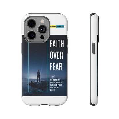 DOUBLE LAYER WHITE PHONE CASE WITH CHRISTIAN QUOTE "FAITH OVER FEAR " - MADE FOR  IPHONE, SAMSUNG AND GOOGLE PIXEL MODELS