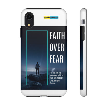 DOUBLE LAYER WHITE PHONE CASE WITH CHRISTIAN QUOTE "FAITH OVER FEAR " - MADE FOR  IPHONE, SAMSUNG AND GOOGLE PIXEL MODELS