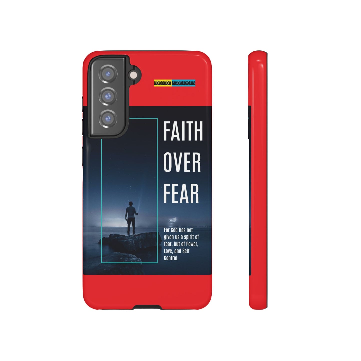 DOUBLE LAYER RED PHONE CASE WITH CHRISTIAN QUOTE "FAITH OVER FEAR " - MADE FOR  IPHONE, SAMSUNG AND GOOGLE PIXEL MODELS