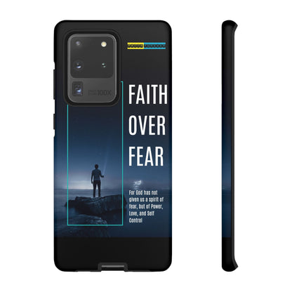 DOUBLE LAYER BLACK PHONE CASE WITH CHRISTIAN QUOTE "FAITH OVER FEAR " - MADE FOR  IPHONE, SAMSUNG AND GOOGLE PIXEL MODELS