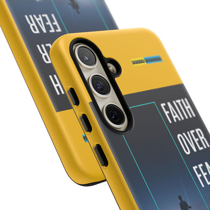 DOUBLE LAYER YELLOW PHONE CASE WITH CHRISTIAN QUOTE "FAITH OVER FEAR " - MADE FOR  IPHONE, SAMSUNG AND GOOGLE PIXEL MODELS