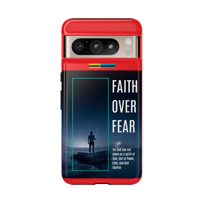 DOUBLE LAYER RED PHONE CASE WITH CHRISTIAN QUOTE "FAITH OVER FEAR " - MADE FOR  IPHONE, SAMSUNG AND GOOGLE PIXEL MODELS