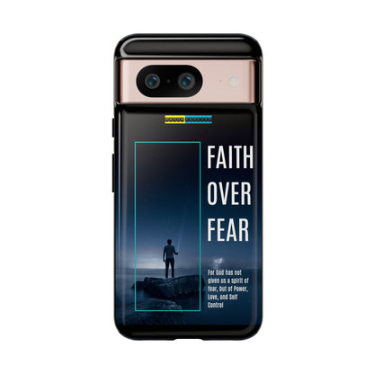 DOUBLE LAYER BLACK PHONE CASE WITH CHRISTIAN QUOTE "FAITH OVER FEAR " - MADE FOR  IPHONE, SAMSUNG AND GOOGLE PIXEL MODELS