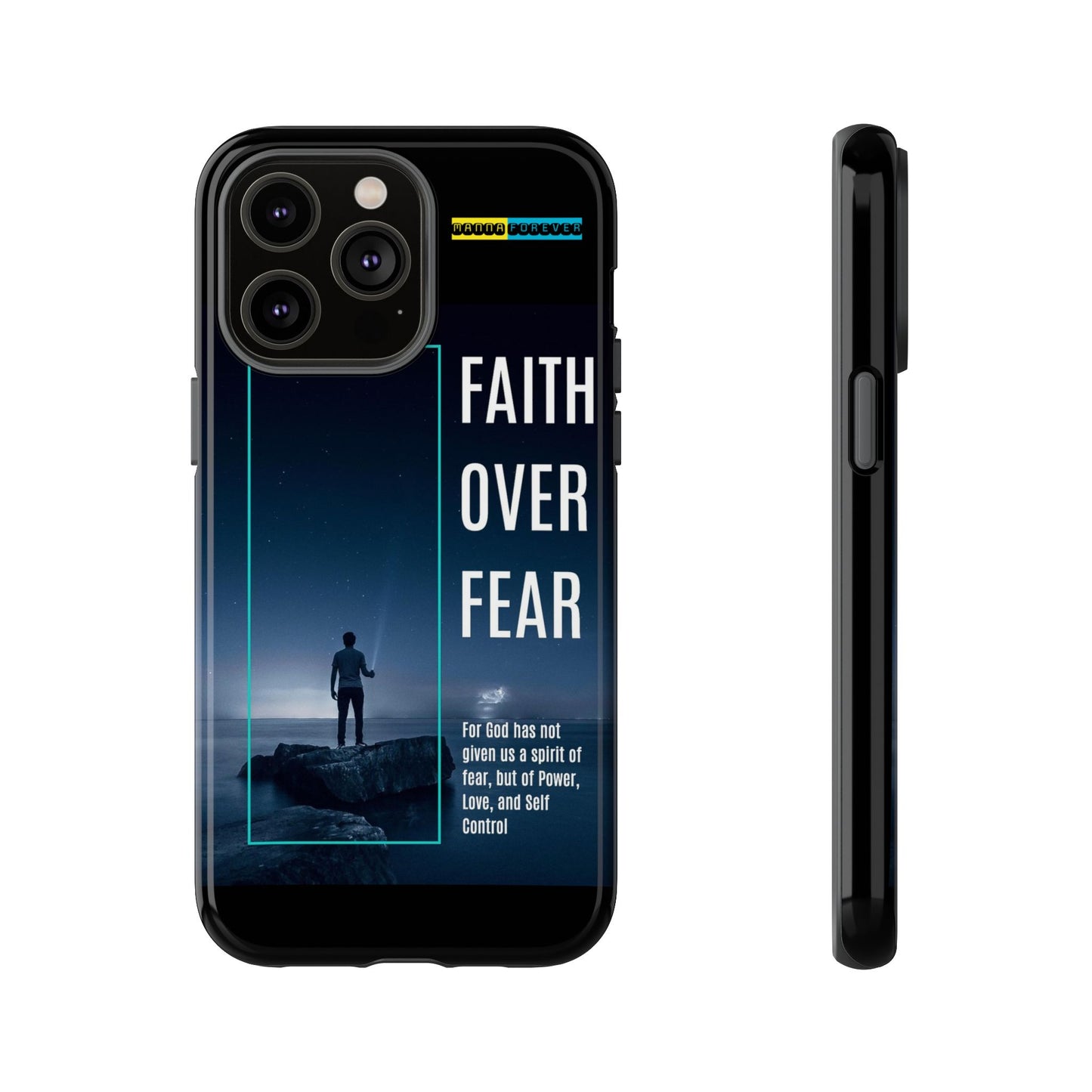 DOUBLE LAYER BLACK PHONE CASE WITH CHRISTIAN QUOTE "FAITH OVER FEAR " - MADE FOR  IPHONE, SAMSUNG AND GOOGLE PIXEL MODELS