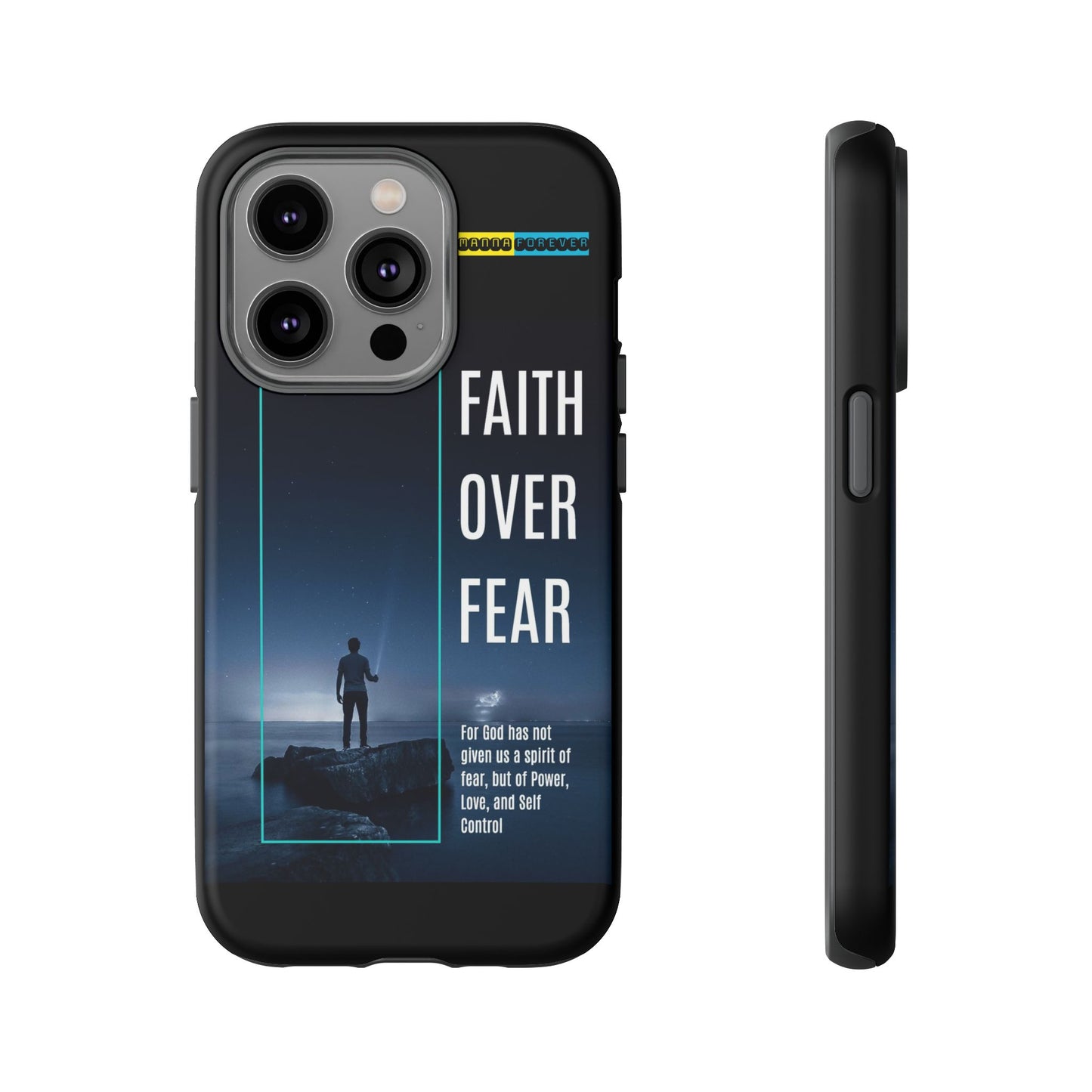 DOUBLE LAYER BLACK PHONE CASE WITH CHRISTIAN QUOTE "FAITH OVER FEAR " - MADE FOR  IPHONE, SAMSUNG AND GOOGLE PIXEL MODELS