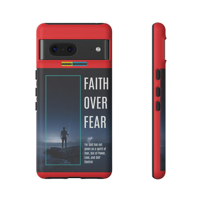 DOUBLE LAYER RED PHONE CASE WITH CHRISTIAN QUOTE "FAITH OVER FEAR " - MADE FOR  IPHONE, SAMSUNG AND GOOGLE PIXEL MODELS