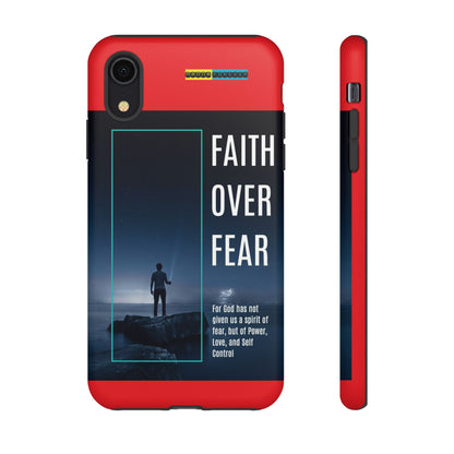 DOUBLE LAYER RED PHONE CASE WITH CHRISTIAN QUOTE "FAITH OVER FEAR " - MADE FOR  IPHONE, SAMSUNG AND GOOGLE PIXEL MODELS