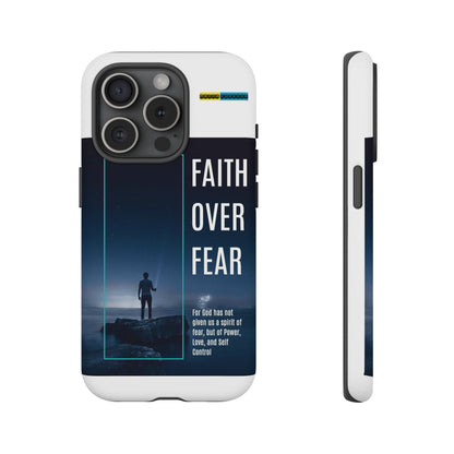 DOUBLE LAYER WHITE PHONE CASE WITH CHRISTIAN QUOTE "FAITH OVER FEAR " - MADE FOR  IPHONE, SAMSUNG AND GOOGLE PIXEL MODELS