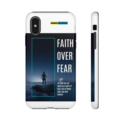 DOUBLE LAYER WHITE PHONE CASE WITH CHRISTIAN QUOTE "FAITH OVER FEAR " - MADE FOR  IPHONE, SAMSUNG AND GOOGLE PIXEL MODELS