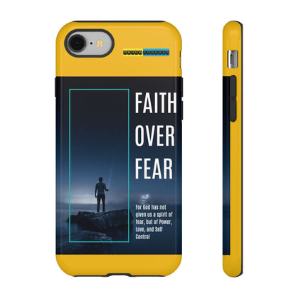 DOUBLE LAYER YELLOW PHONE CASE WITH CHRISTIAN QUOTE "FAITH OVER FEAR " - MADE FOR  IPHONE, SAMSUNG AND GOOGLE PIXEL MODELS