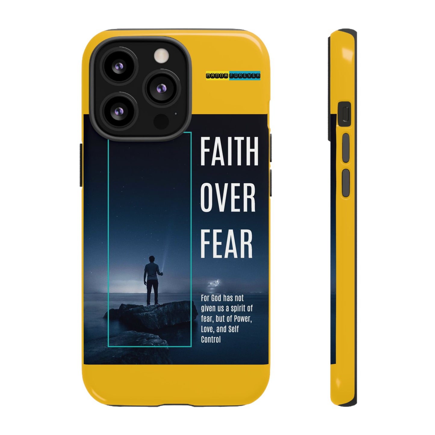 DOUBLE LAYER YELLOW PHONE CASE WITH CHRISTIAN QUOTE "FAITH OVER FEAR " - MADE FOR  IPHONE, SAMSUNG AND GOOGLE PIXEL MODELS