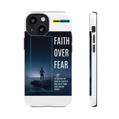 DOUBLE LAYER WHITE PHONE CASE WITH CHRISTIAN QUOTE "FAITH OVER FEAR " - MADE FOR  IPHONE, SAMSUNG AND GOOGLE PIXEL MODELS