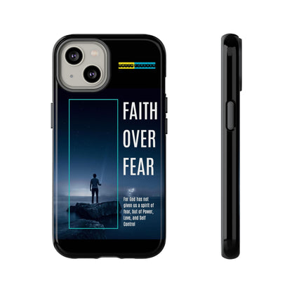 DOUBLE LAYER BLACK PHONE CASE WITH CHRISTIAN QUOTE "FAITH OVER FEAR " - MADE FOR  IPHONE, SAMSUNG AND GOOGLE PIXEL MODELS