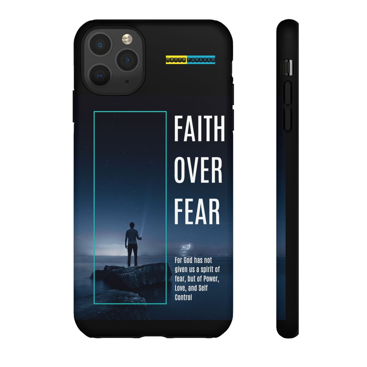 DOUBLE LAYER BLACK PHONE CASE WITH CHRISTIAN QUOTE "FAITH OVER FEAR " - MADE FOR  IPHONE, SAMSUNG AND GOOGLE PIXEL MODELS