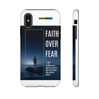 DOUBLE LAYER WHITE PHONE CASE WITH CHRISTIAN QUOTE "FAITH OVER FEAR " - MADE FOR  IPHONE, SAMSUNG AND GOOGLE PIXEL MODELS