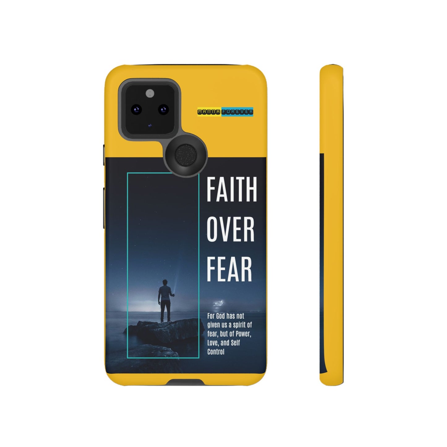 DOUBLE LAYER YELLOW PHONE CASE WITH CHRISTIAN QUOTE "FAITH OVER FEAR " - MADE FOR  IPHONE, SAMSUNG AND GOOGLE PIXEL MODELS