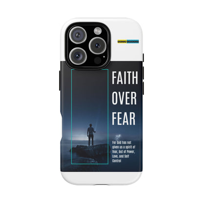 DOUBLE LAYER WHITE PHONE CASE WITH CHRISTIAN QUOTE "FAITH OVER FEAR " - MADE FOR  IPHONE, SAMSUNG AND GOOGLE PIXEL MODELS