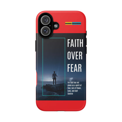 DOUBLE LAYER RED PHONE CASE WITH CHRISTIAN QUOTE "FAITH OVER FEAR " - MADE FOR  IPHONE, SAMSUNG AND GOOGLE PIXEL MODELS