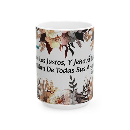 TAZA DE CERÁMICA DURABLE 11 oz Y 15 oz CON CITA BÍBLICA SALMOS 34:17