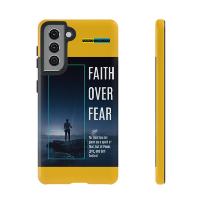 DOUBLE LAYER YELLOW PHONE CASE WITH CHRISTIAN QUOTE "FAITH OVER FEAR " - MADE FOR  IPHONE, SAMSUNG AND GOOGLE PIXEL MODELS