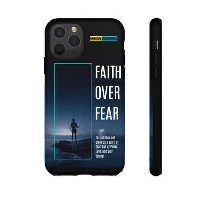 DOUBLE LAYER BLACK PHONE CASE WITH CHRISTIAN QUOTE "FAITH OVER FEAR " - MADE FOR  IPHONE, SAMSUNG AND GOOGLE PIXEL MODELS