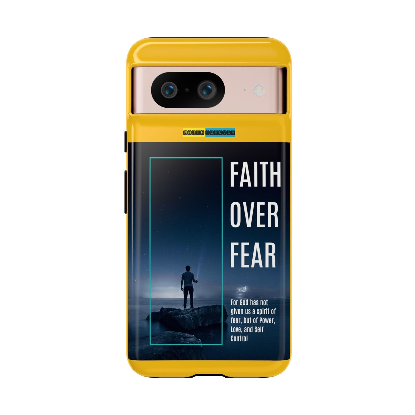 DOUBLE LAYER YELLOW PHONE CASE WITH CHRISTIAN QUOTE "FAITH OVER FEAR " - MADE FOR  IPHONE, SAMSUNG AND GOOGLE PIXEL MODELS