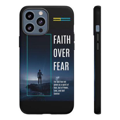 DOUBLE LAYER BLACK PHONE CASE WITH CHRISTIAN QUOTE "FAITH OVER FEAR " - MADE FOR  IPHONE, SAMSUNG AND GOOGLE PIXEL MODELS