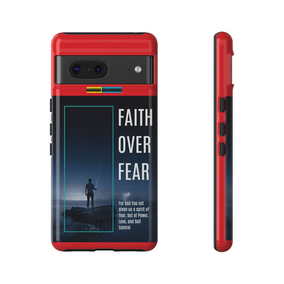 DOUBLE LAYER RED PHONE CASE WITH CHRISTIAN QUOTE "FAITH OVER FEAR " - MADE FOR  IPHONE, SAMSUNG AND GOOGLE PIXEL MODELS