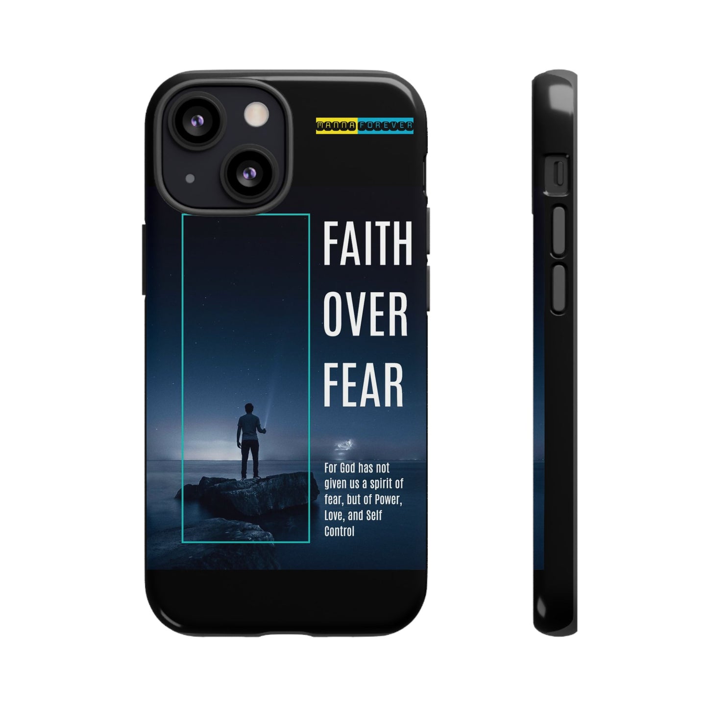 DOUBLE LAYER BLACK PHONE CASE WITH CHRISTIAN QUOTE "FAITH OVER FEAR " - MADE FOR  IPHONE, SAMSUNG AND GOOGLE PIXEL MODELS