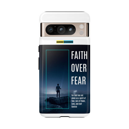 DOUBLE LAYER WHITE PHONE CASE WITH CHRISTIAN QUOTE "FAITH OVER FEAR " - MADE FOR  IPHONE, SAMSUNG AND GOOGLE PIXEL MODELS