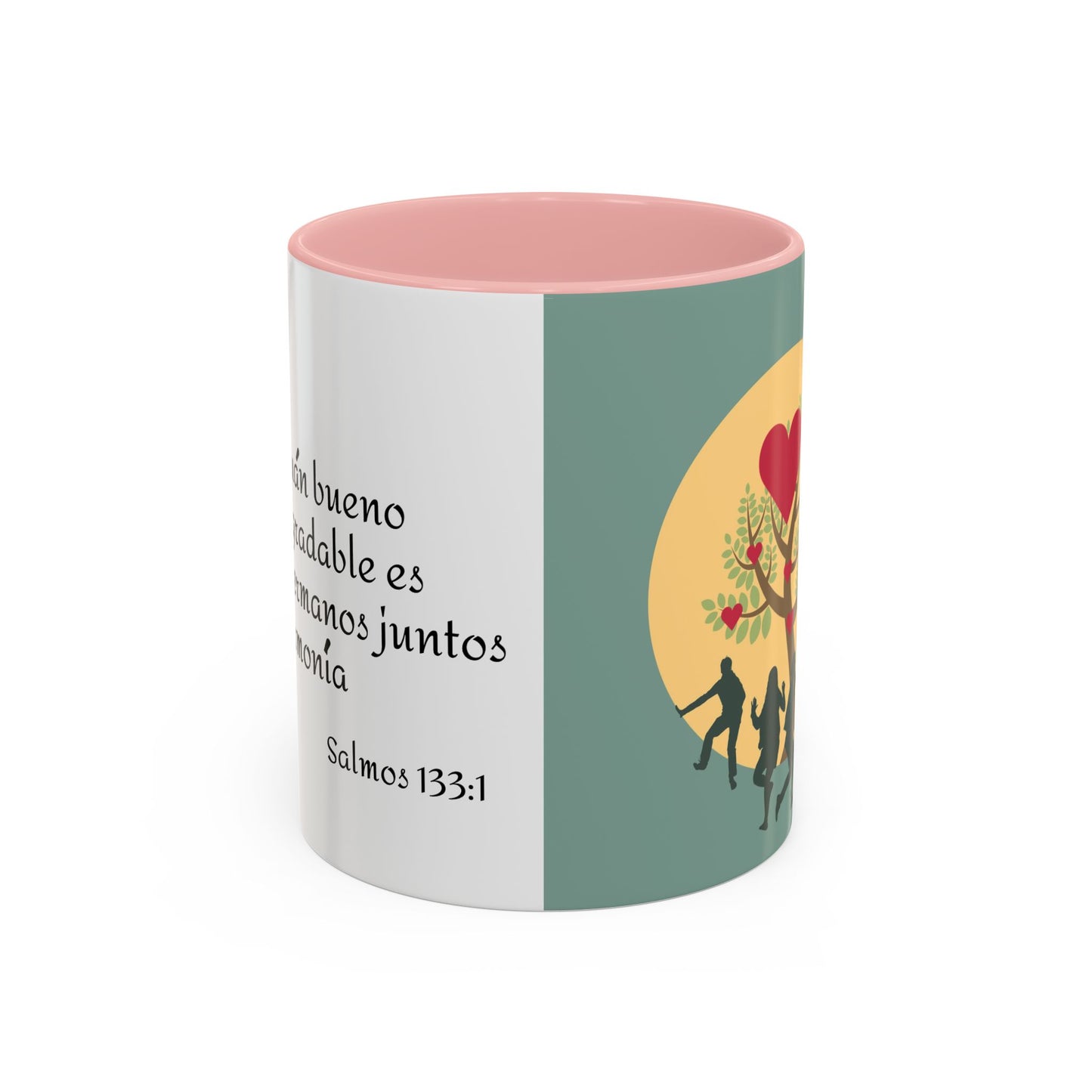 TAZA PARA CAFÉ DE CERÁMICA CON DOBLE TONALIDAD DECORATIVA CON CITA BÍBLICA SALMOS 133:1