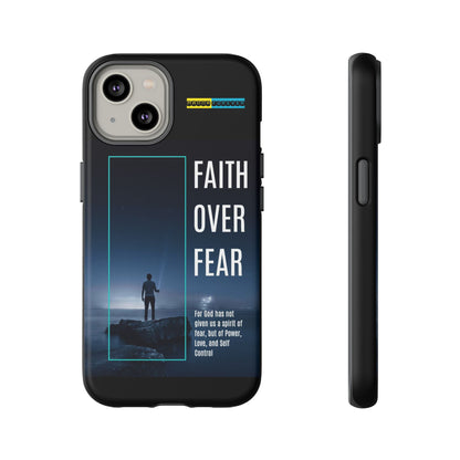 DOUBLE LAYER BLACK PHONE CASE WITH CHRISTIAN QUOTE "FAITH OVER FEAR " - MADE FOR  IPHONE, SAMSUNG AND GOOGLE PIXEL MODELS