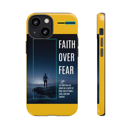 DOUBLE LAYER YELLOW PHONE CASE WITH CHRISTIAN QUOTE "FAITH OVER FEAR " - MADE FOR  IPHONE, SAMSUNG AND GOOGLE PIXEL MODELS