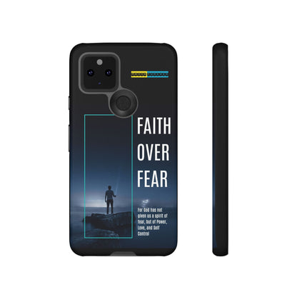 DOUBLE LAYER BLACK PHONE CASE WITH CHRISTIAN QUOTE "FAITH OVER FEAR " - MADE FOR  IPHONE, SAMSUNG AND GOOGLE PIXEL MODELS