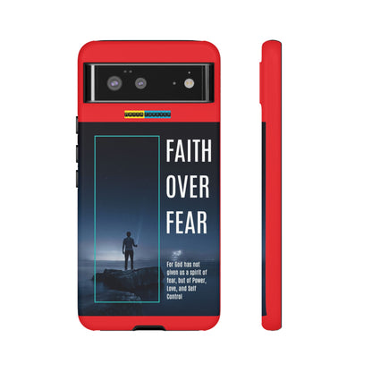 DOUBLE LAYER RED PHONE CASE WITH CHRISTIAN QUOTE "FAITH OVER FEAR " - MADE FOR  IPHONE, SAMSUNG AND GOOGLE PIXEL MODELS