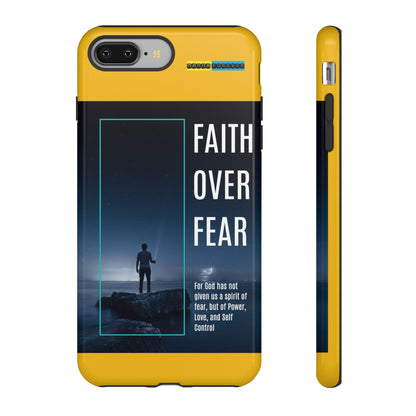 DOUBLE LAYER YELLOW PHONE CASE WITH CHRISTIAN QUOTE "FAITH OVER FEAR " - MADE FOR  IPHONE, SAMSUNG AND GOOGLE PIXEL MODELS