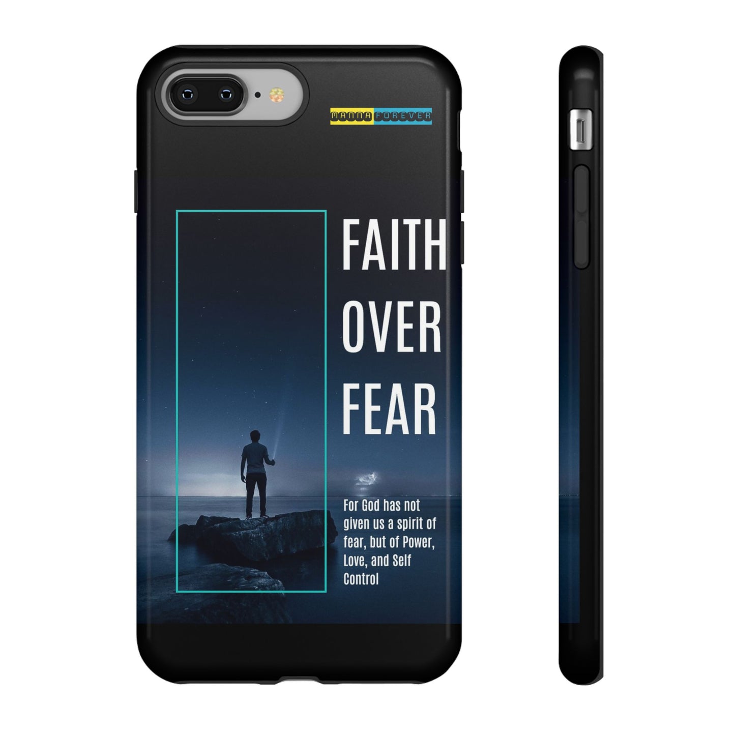 DOUBLE LAYER BLACK PHONE CASE WITH CHRISTIAN QUOTE "FAITH OVER FEAR " - MADE FOR  IPHONE, SAMSUNG AND GOOGLE PIXEL MODELS