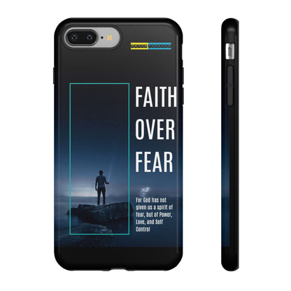 DOUBLE LAYER BLACK PHONE CASE WITH CHRISTIAN QUOTE "FAITH OVER FEAR " - MADE FOR  IPHONE, SAMSUNG AND GOOGLE PIXEL MODELS