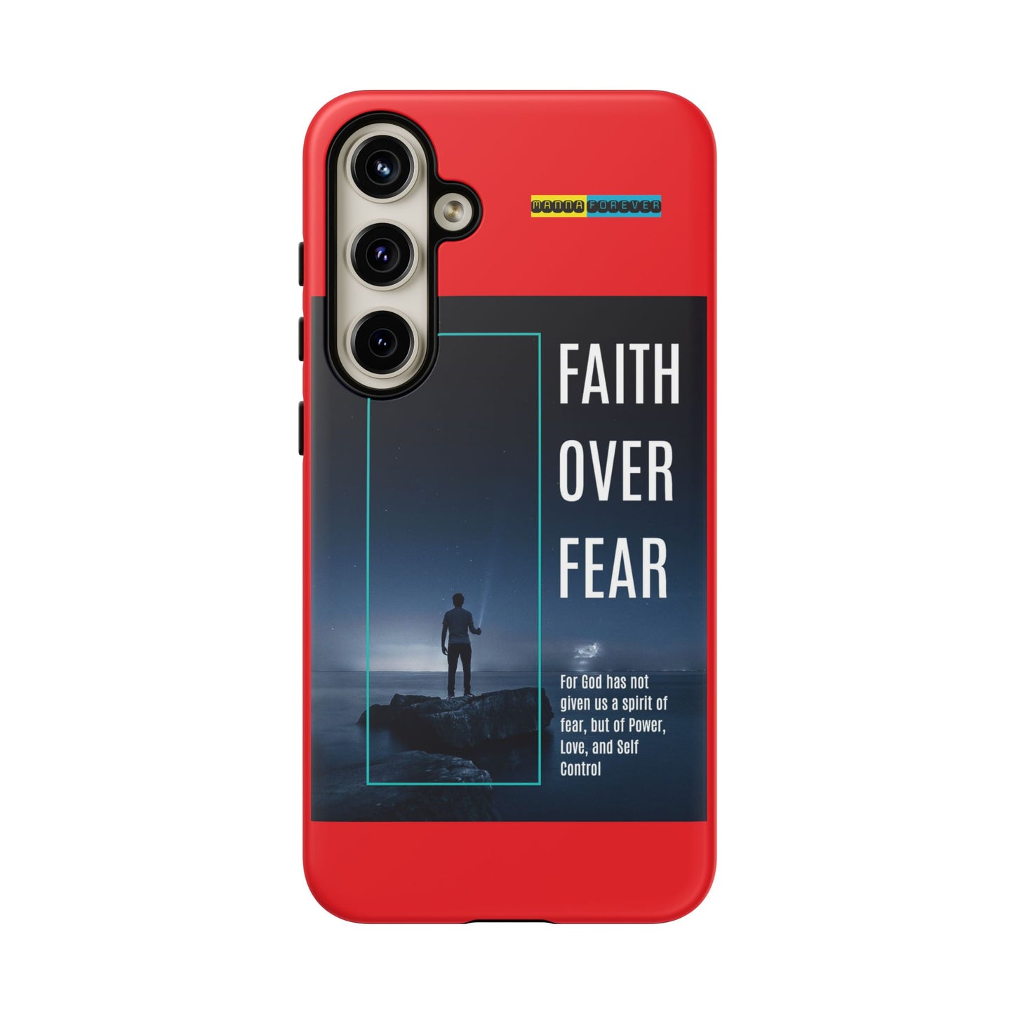 DOUBLE LAYER RED PHONE CASE WITH CHRISTIAN QUOTE "FAITH OVER FEAR " - MADE FOR  IPHONE, SAMSUNG AND GOOGLE PIXEL MODELS