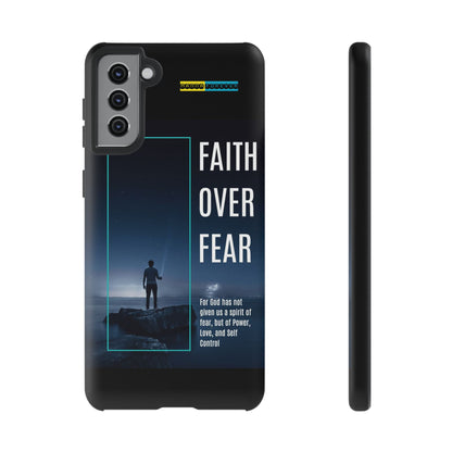 DOUBLE LAYER BLACK PHONE CASE WITH CHRISTIAN QUOTE "FAITH OVER FEAR " - MADE FOR  IPHONE, SAMSUNG AND GOOGLE PIXEL MODELS