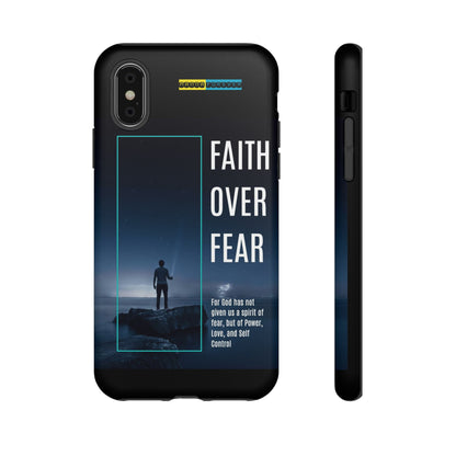 DOUBLE LAYER BLACK PHONE CASE WITH CHRISTIAN QUOTE "FAITH OVER FEAR " - MADE FOR  IPHONE, SAMSUNG AND GOOGLE PIXEL MODELS