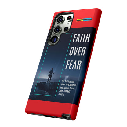 DOUBLE LAYER RED PHONE CASE WITH CHRISTIAN QUOTE "FAITH OVER FEAR " - MADE FOR  IPHONE, SAMSUNG AND GOOGLE PIXEL MODELS